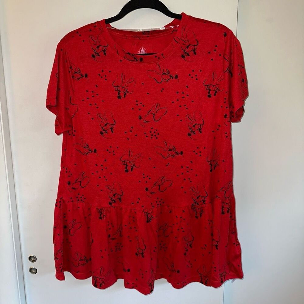 Disney Parks Women’s Minnie Mouse Red Black Peplum Tee Medium NWT